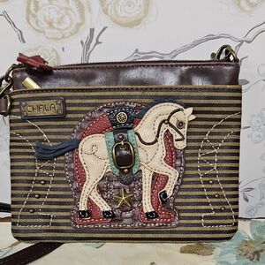 Chala Striped Brown and Cream Horse Crossbody Bag